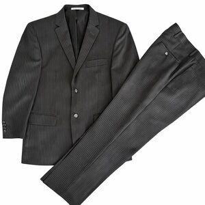 Classic Men's Pinstripe Black Suit Jacket and Trousers